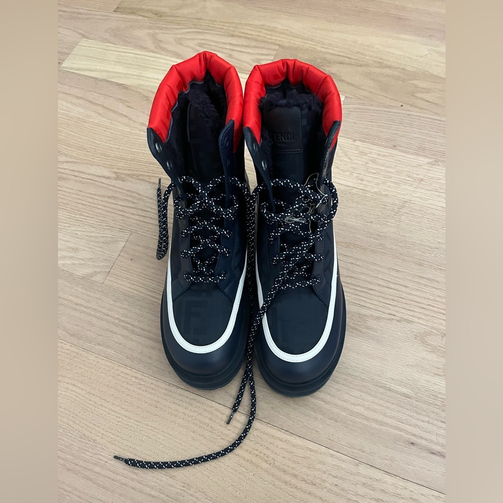 FENDI Logo-jacquard Leather Ankle Shearling Snow Winter Boots